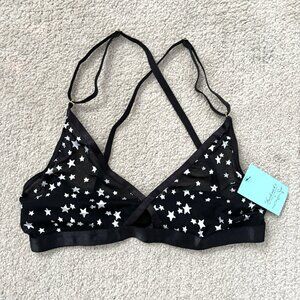 NEW Frederick's of Hollywood x Megan Fox Black Bralette Silver Stars Sz Large